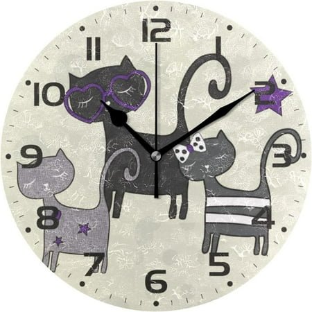 GZHJMY Cute Cats on Polka Dots Wall Clock, 10 Silent Non Ticking Round Clock, Oil Painting Easy to Read Clock for Living Room Bedroom Bathroom Home Decor Holiday Gifts