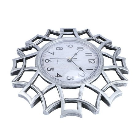 Hemoton Clock Wall Tuscan Style Wall Clock Cafe Clock Office 25.00X25.00X3.00CM Silver