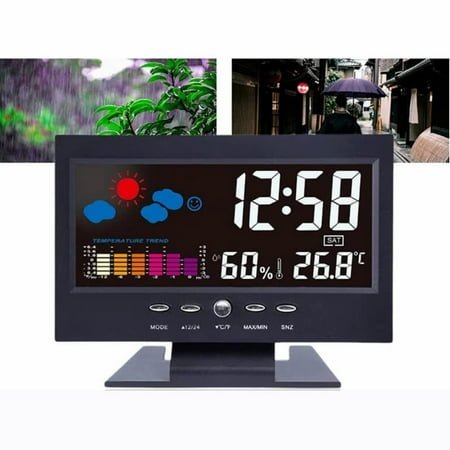 Hmlai Clock Radio Speaker, Auto Set Digital Alarm Clock | Color Display Lcd Screen with Snooze Calendar Hygrometer Weather Display | Large Digits Led Easy to Read Perfect For Nightstand or Desk