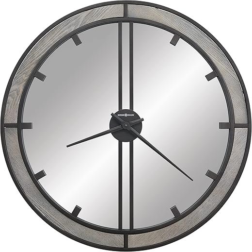 Howard Miller Abril Gallery Wall Clock, Gray Finish with Wooden Ring & Analog Dial Quartz Movement, Battery Powered Wall Mount Best Alarm Clock for Home Decor, Office & Dinning Room