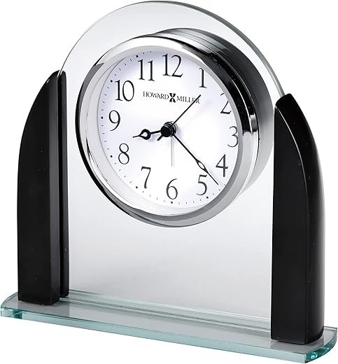 Howard Miller Aden Alarm Table Clock 645-822 – Glass Crystal, Black Satin Finished Wood Sides, Arabic Numerals, Modern Home Décor, Quartz Alarm Movement