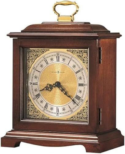 Howard Miller Buhl Mantel Clock II 549-641 – Windsor Cherry Finish, Brass Finished Accents, Antique Home Decor, Quartz, Dual-Chime Movement, Volume Control