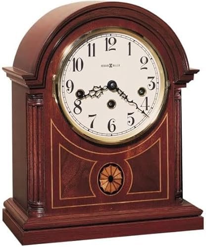 Howard Miller Butte City Mantel Clock II 549-643 – Mahogany Finish, Warm White Dial, Brass-Finished Bezel, Antique Home Decor, Key-Wound, Single Chime Movement