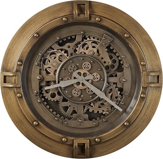 Howard Miller Gerallt Metal Wall Clock, Golden Finish Analog Dial with Metallic Gear & Battery-Operated Movement, Classic Round Design Alarm Clock Best for Home Decor, Living Room & Office