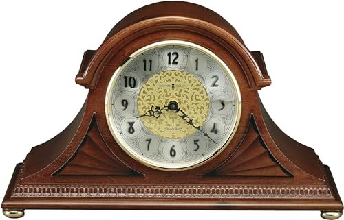 Howard Miller Grant Mantel Clock 630-181 – Windsor Cherry Finish, Brass Finished Dial, Decorative Molding, Antique Home Decor, Volume Control, Quartz, Dual-Chime Movement