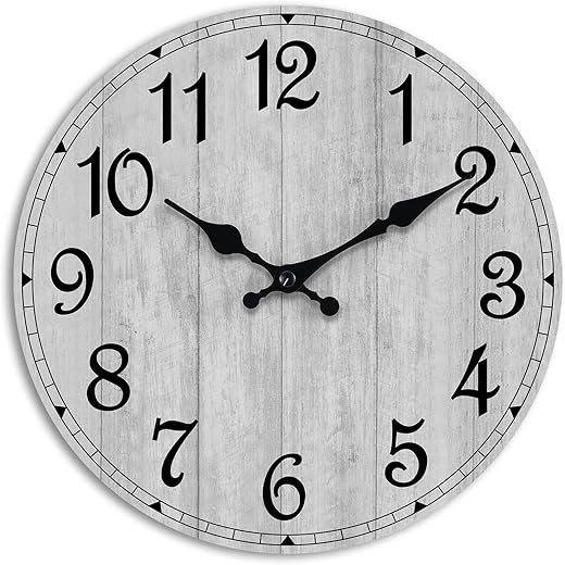 HYLANDA Wall Clock, 10 Inch Wall Clocks Battery Operated Silent Non Ticking, Country Wooden Clocks Farmhous Clock for Bathroom, Living Room, Kitchen, Bedrooms (Gray)