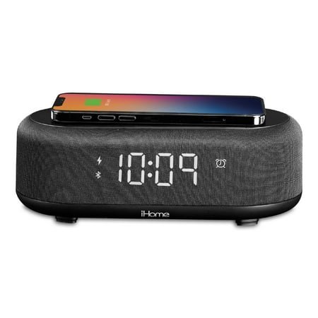 iHome Bluetooth Alarm Clock with Wireless Charger and USB Charging Station (iBTW112)