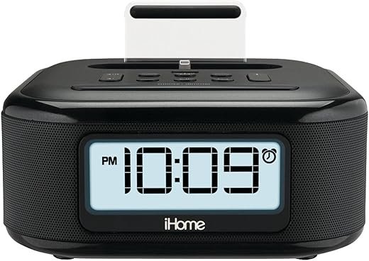 iHome iPL23 Alarm Clock FM Radio with Lightning iPhone Charging Dock Station for iPhone XS, XS Max, XR, X, iPhone 8/7/6 Plus USB Port to Charge any USB Device