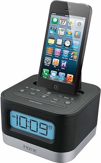 iHome iPL8XHG Dual Alarm FM Clock Radio with Lightning Dock for iPhone with USB Charging