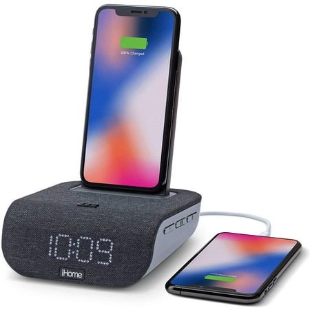 iHome TIMEBASE Dual Charging Bluetooth Alarm Clock with Wireless Qi and USB Charging