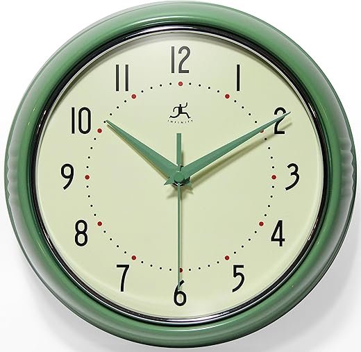 Infinity Instruments LTD. Retro 15 inch Mid Century Modern Kitchen Diner Wall Clock Quartz Movement Retro Wall Clock Decorative (Green)