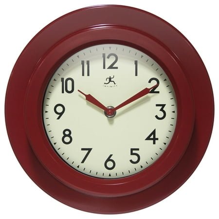 Infinity Instruments Retro Escape Plastic 9.75 Indoor Wall Clock with Silent Movement, Red