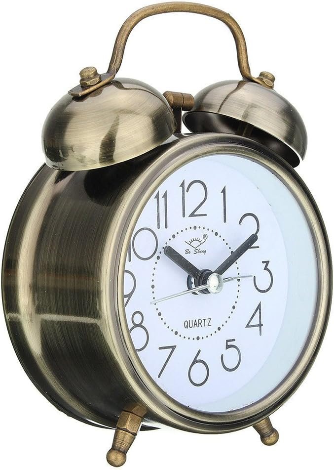 ink2055 Retro Silent Double Bells Quartz Movement Bedside Table Mini Alarm Clock