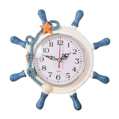 ionze Appliances Nautical Beach Wheel Wall Clock Maritime Time Clock Home Wall Decoration Household Supplies Clock （Sky Blue）