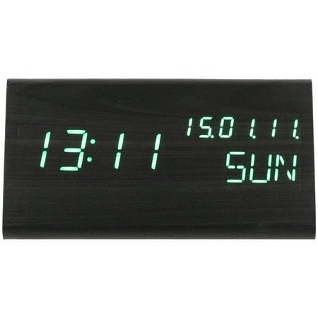 ITSELFER Led Alarm Clock Wood Grain Sound Control Temperature Electric Clock Desk Alarm Digital Clock