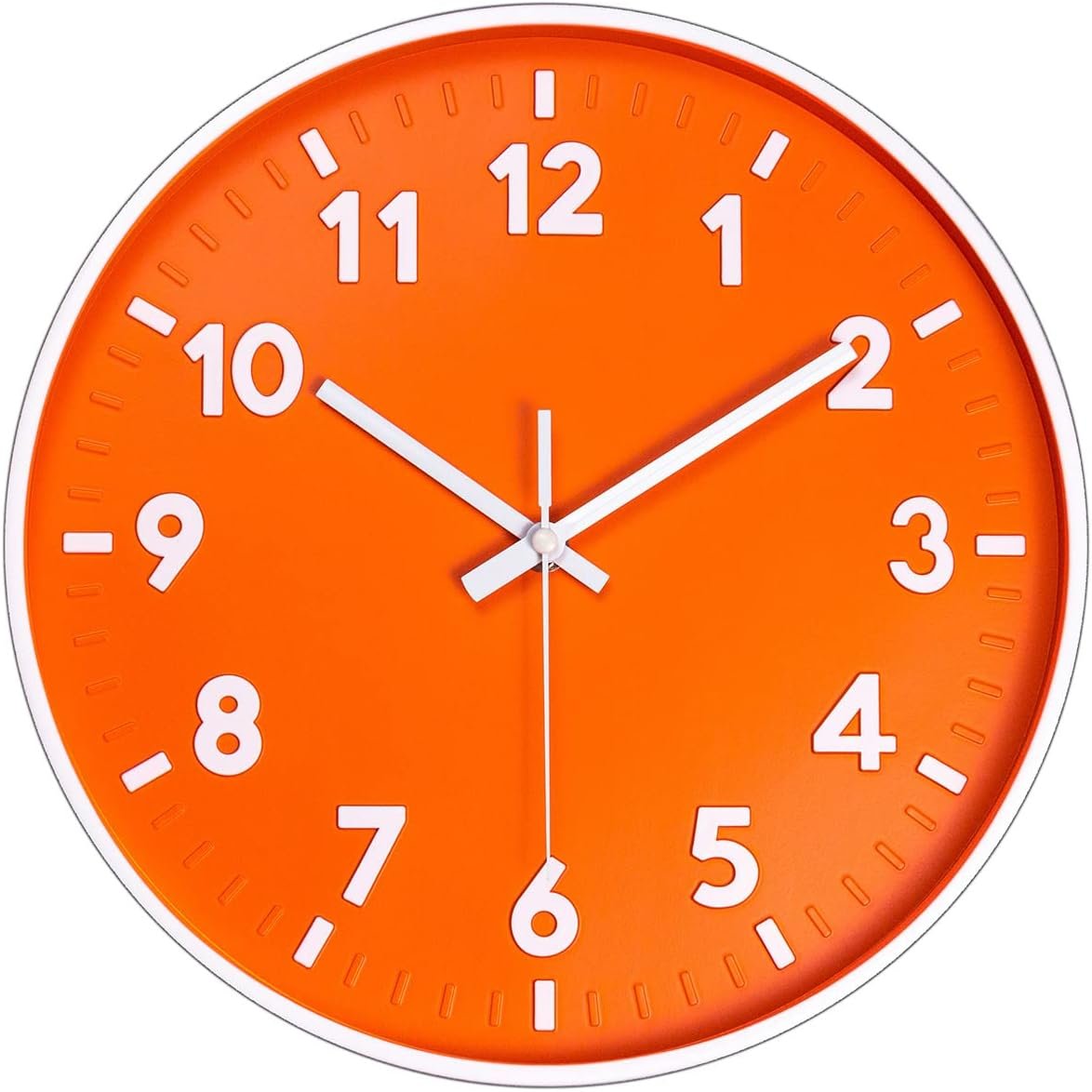 JENLYSTIME 12 Inch 3D Number Modern Wall Clock,Round Bright Colorful Dial,Non Ticking Silent Quartz Battery Operated Wall Clocks,Easy to Read Simple Style Decor Clock for Bedroom,Kitchen(Orange)