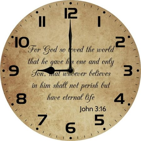 John 3:16 Wall Clock God So Loved The World That He Gave His One And Only Son Religious Quotes Jesus Wall Clock Silent Non Ticking Birthday Housewarming Gift 10Inch