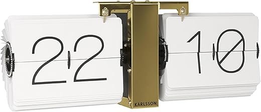 Karlsson Flip Clock No Case White, Brass Stand, Steel, 8.5 x 36 x 14 cm