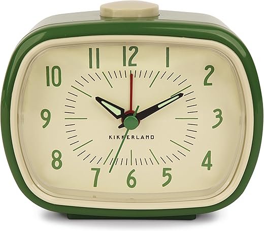 Kikkerland Battery Operated Retro Vintage Style Desktop Nightstand Bedside Office Classic Simple Alarm Clock, Beeping Alarm, Glow in Dark Hands, in Green