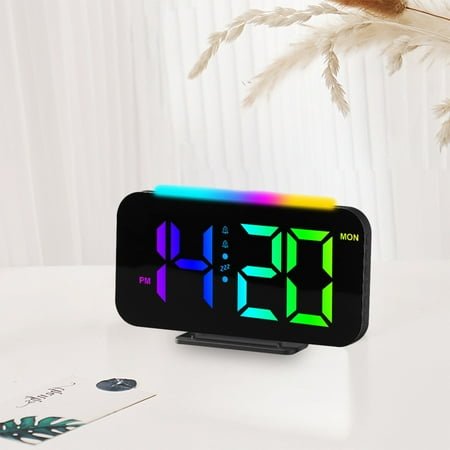 LangPing Alarm Clocks With Large Numbers Rgb Digital Wall Clock Temp Date Week Auto Dimmable Rgb Night Light Alarms Led Clock