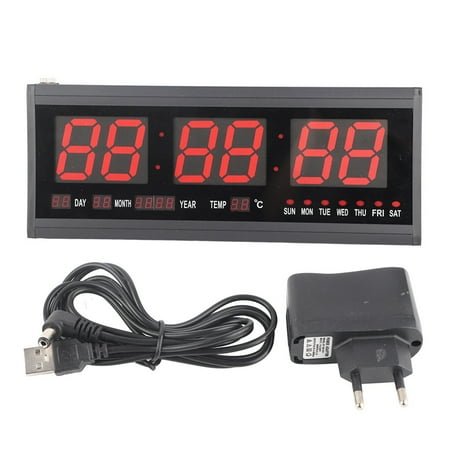 Large Digital Big Jumbo LED Wall Timer Alarm Battery Clock With Calendar Temperature (Red)