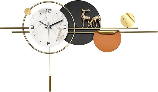 Large Wall Clocks for Living Room Decor,Decorative Modern Silent Wall Clock with Pendulum Metal Wall Art for Kitchen/Bedroom/Entryway/Office Decor 36''Lx19''W