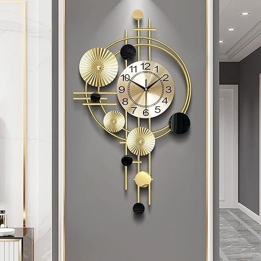 Large Wall Clocks for Living Room,Silent Non Ticking,Battery Operated Oversized Round Modern Wall Clock for Bedroom,Farmhouse,Office Wall Decor-17.8x30.7Inch(Golden)