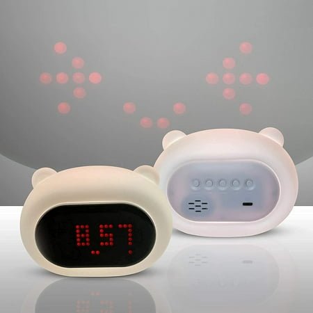 Led Lighted Night Light Alarm Clock - Colour, Light Intensity Adjustable Melodies And Sound - Sturdy And Soft Material - Funny Faces And Sounds - Kids