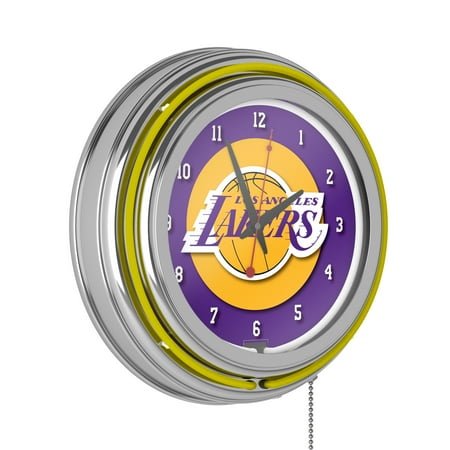 Los Angeles Lakers Logo Retro Neon Analog Wall Clock with Pull Chain