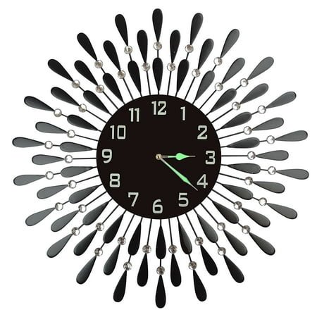 LuLu Decor, Black Drop Metal Wall Clock 23”, 9.5” Black Glass Dial with Arabic Numbers, Decorative Night Dial Clock for Living Room, Bedroom, Office Space