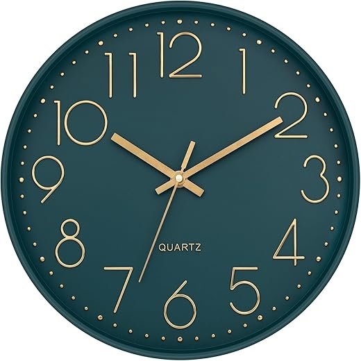 Lumuasky Wall Clock,Battery Operated Modern Analog Silent Non-Ticking Decorative Emerald Clock for School Office Classroom Bedroom Kitchen Living Room Nursery Decor (12 inch)