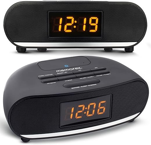 Memorex MX-CR160 Bluetooth Clock Radio with USB Charging | FM PLL Radio with 20 Presets, Dual Alarm, Snooze, Sleep Timer, 0.9” LED Display, Battery Backup | Digital Alarm Clock with Wireless Streaming