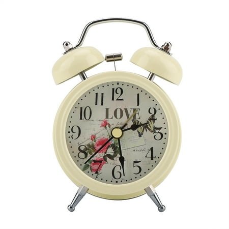 Mini Metal Digital Alarm Clock Mute with Lights Twinkling Bell Classical Antique for Bedroom