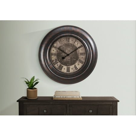 Monarch Specialties I 9027 Clocks, 30 Round, Large Oversized, Wall Clock, Brown