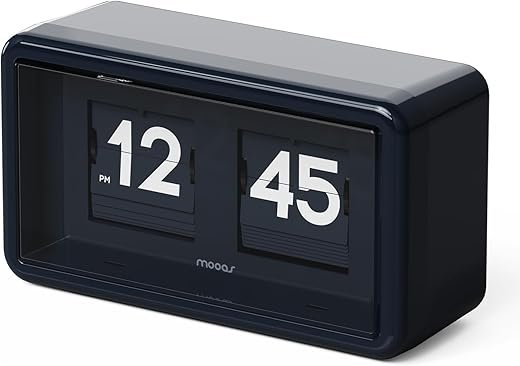 mooas Newtro Flip Desk Clock, Retro Design Auto Flip Clock, Automatic Turning Vintage Flip, Battery Powered, AM/PM, Home Décor Ideal for Home Office School Hotel Café (Navy)