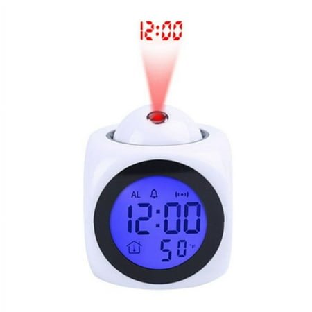 Multi-function projection clock LED projection alarm clock voice clock Projection Clock-White