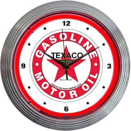 Neon Texaco Gasoline Wall Clock 15-Inch Vintage Man Cave Garage Decor Light