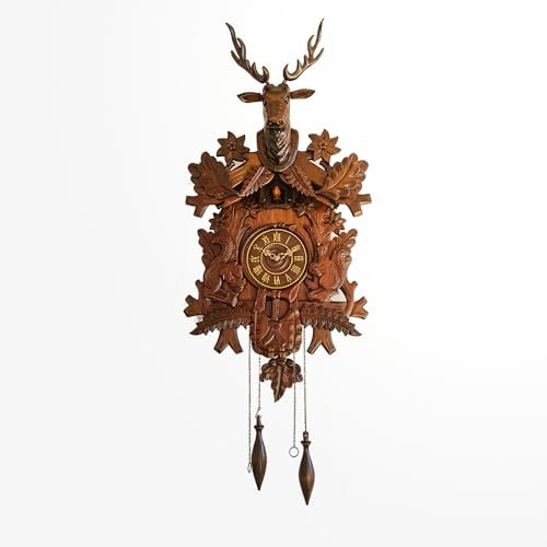 Ninefish Exquisite Cuckoo Clock with Melodious Chime: Unique Stag Head, 10 Leaves, and 2 Adorable Squirrels - A Timeless Timepiece