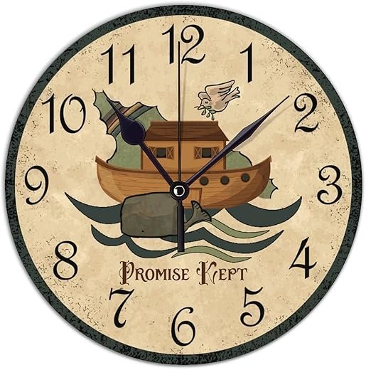 Noah's Ark Wall Clocks Noah's Ark PVC Wall Hanging Clock Battery Operated Silent Non-Ticking Decor for Home School Rustic Vintage Clock 15x15 Inch Easy to Read