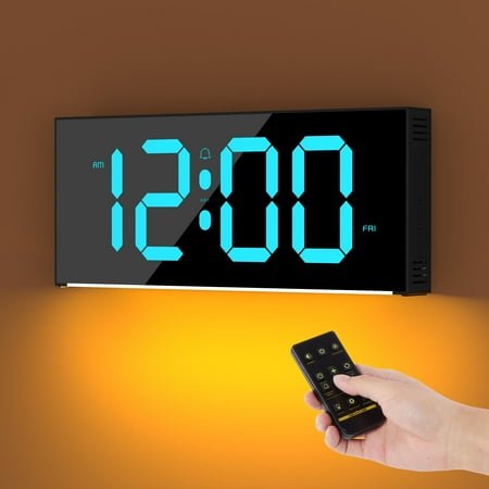 Onekawa Large Digital Wall Clock,LED Alarm Clocks with Calendar and Remote Controls,Black