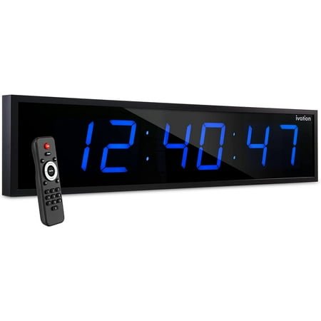 ONKER Huge 60 Inch Large Big Oversized Digital LED Clock with Stopwatch, Alarms, Countdown Timer & Temp - Shelf or Wall Mount (Blue) | 6-Level Brightness, Mounting Holes & Hardware