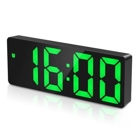 ORIA Digital Alarm Clock for Bedrooms, LED Clock Large Numbers, Easy to Set Digital Clock with Temperature Display Adjustable Brightness Voice Control(Green)