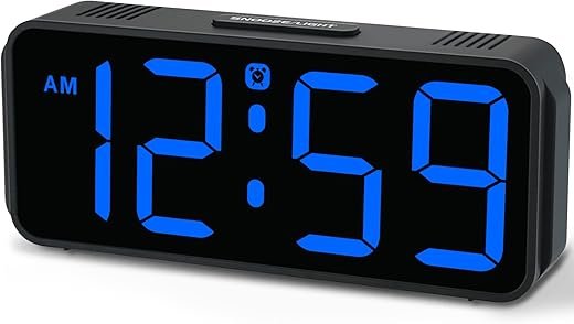 Peakeep Small Digital Alarm Clock Plug in for Bedrooms Bedside, Tiny Electric Clock Large Big Numbers Display with Battery Backup for Desk Table, 6 Dimmers, 5 Adjustable Alarm Volumes (Blue)