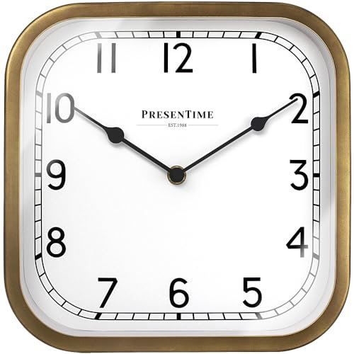 Presentime & Co 10" Anton Vintage Square Clock, Silent No Ticking, Wall & Mantel 2 in 1 Clock, Desk and Shelf Clock, Tabletop Décor, Antique Hamilton Gold