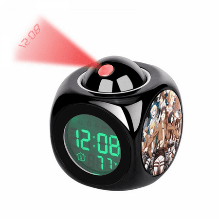 Projection Alarm Clock, Cartoon Attack on Titan Pattern Digital Alarm Clock with Voice Talking LED Time Temperature 12/24H Display for Office Bedside Table, Creativity Gift