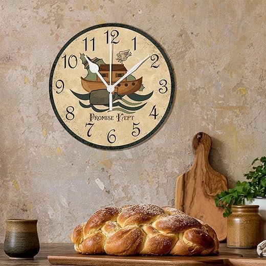 PVC Wall Clock Noah's Ark Wall Clock Battery Operated 10 Inches Silent Wall Clock for Living Room Decor Funny Hanging Clocks for Farmhouse House Kindergarten