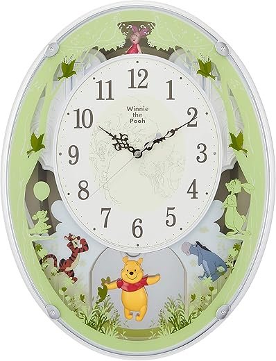 Rhythm 4MN523MC03 Disney Winnie The Pooh Wall Clock, Radio Watch, Karakuri Clock, Melody, White