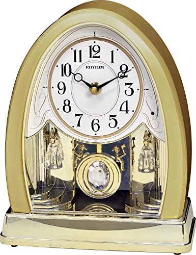 Rhythm Clocks Joyful Crystal Gold Musical Mantel Clock