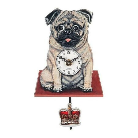 River City Cuckoo Oliver the Pug - Moving Eyes Pug Clock with Crown Pendulum