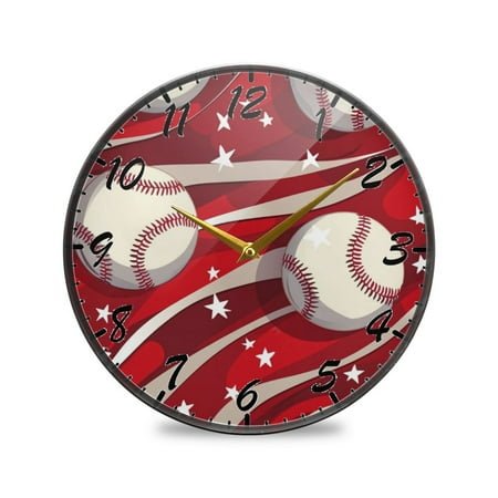 Round Clock Wall Clock Decorative Clock 9.5 Sizes Clock Baseball Pattern